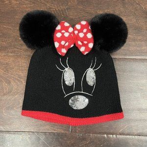Disney Parks Pom Pom Minnie Ears Black Beanie w/ Sequins Youth One Size